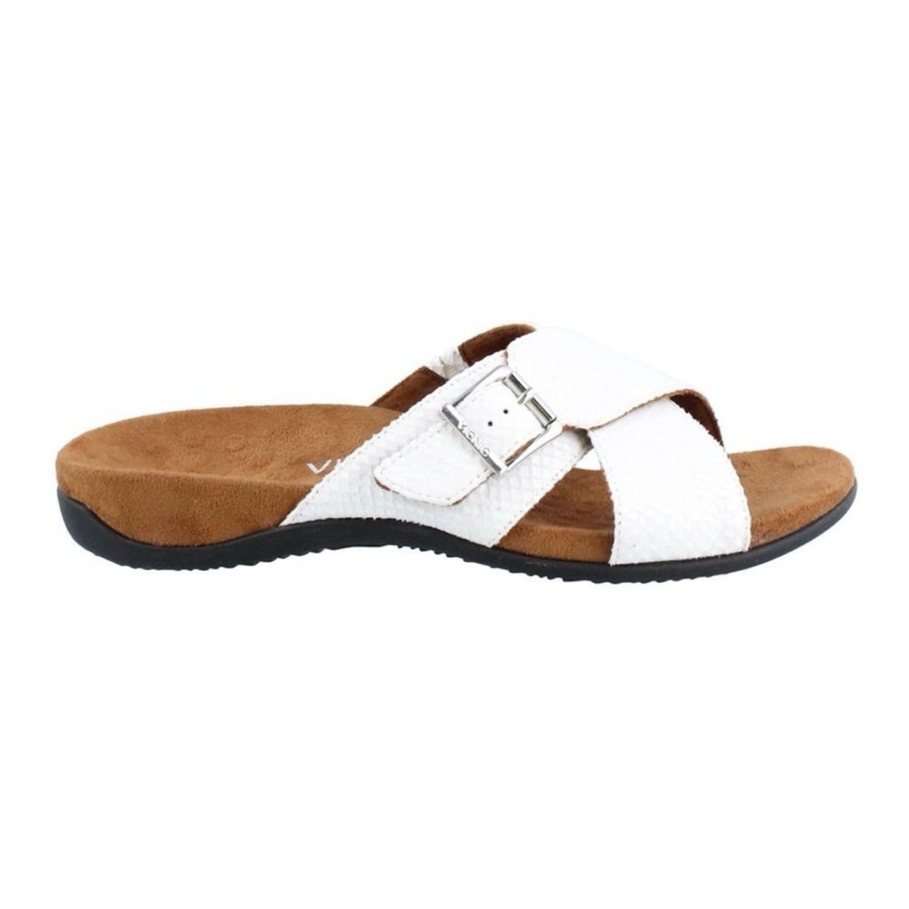 Vionic Dorie Rest Slide Sandals White Snakeskin Print Leather